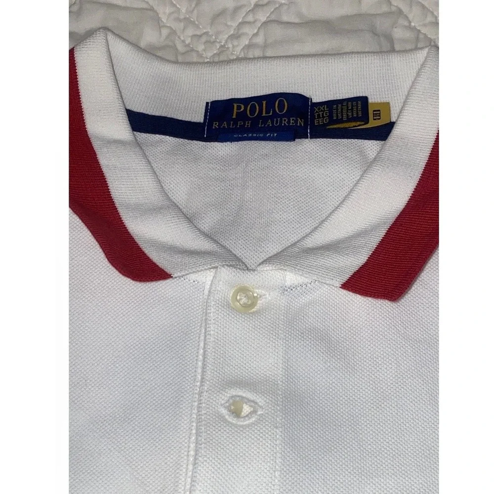 Polo Ralph Lauren England Polo Shirt Mens XXL White Red Blue Crest ENG 24 Logo